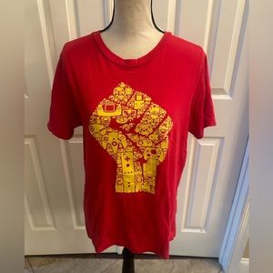 Medium red Gaming Revolution t-shirt with yellow computer graphic gaming design